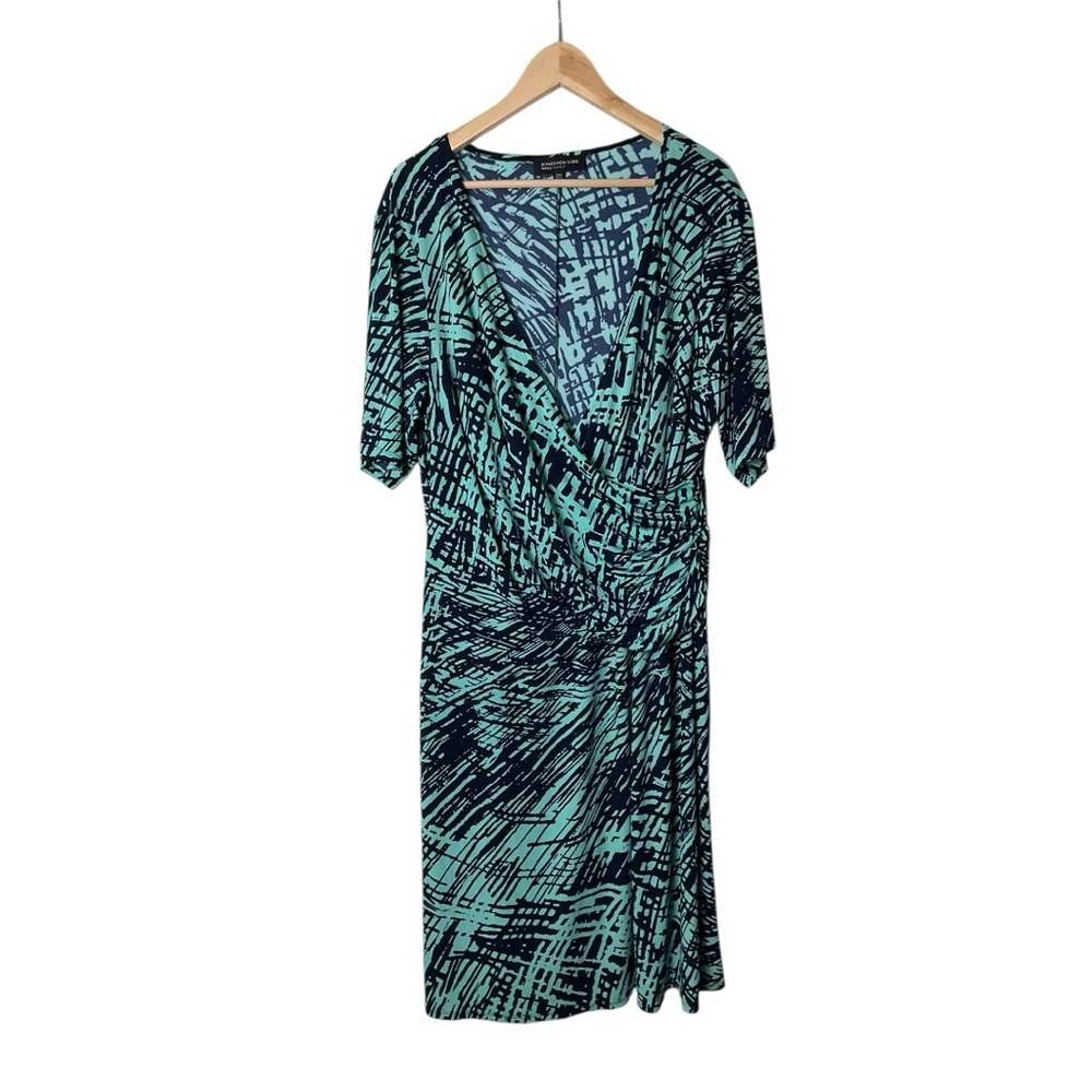Jones New York Dress Faux Wrap Blue Black Paisley Surplice V-Neck 20